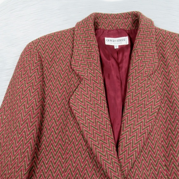 GIORGIO ARMANI Vintage Wool Chevron Single Button Blazer Women’s 44 US Size 10 - Picture 4 of 12